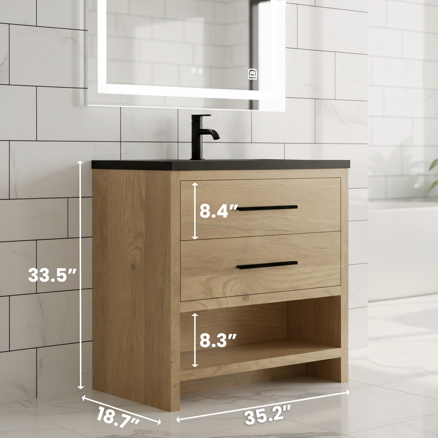 36" Rough Oak Freestanding Bathroom Vanity with Black Engineered Quartz Countertop-Migration_Bathroom Vanities-DECOROLALA