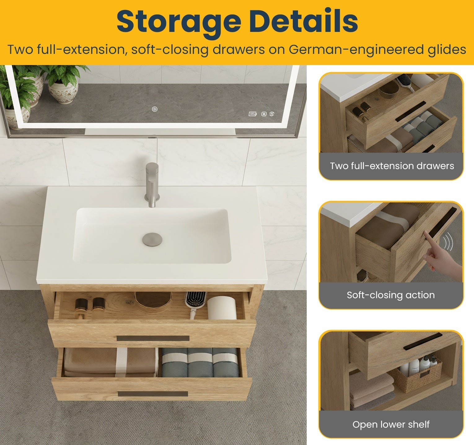 36" Rough Oak Freestanding Bathroom Vanity with White Polymarble Countertop-Migration_Bathroom Vanities-DECOROLALA