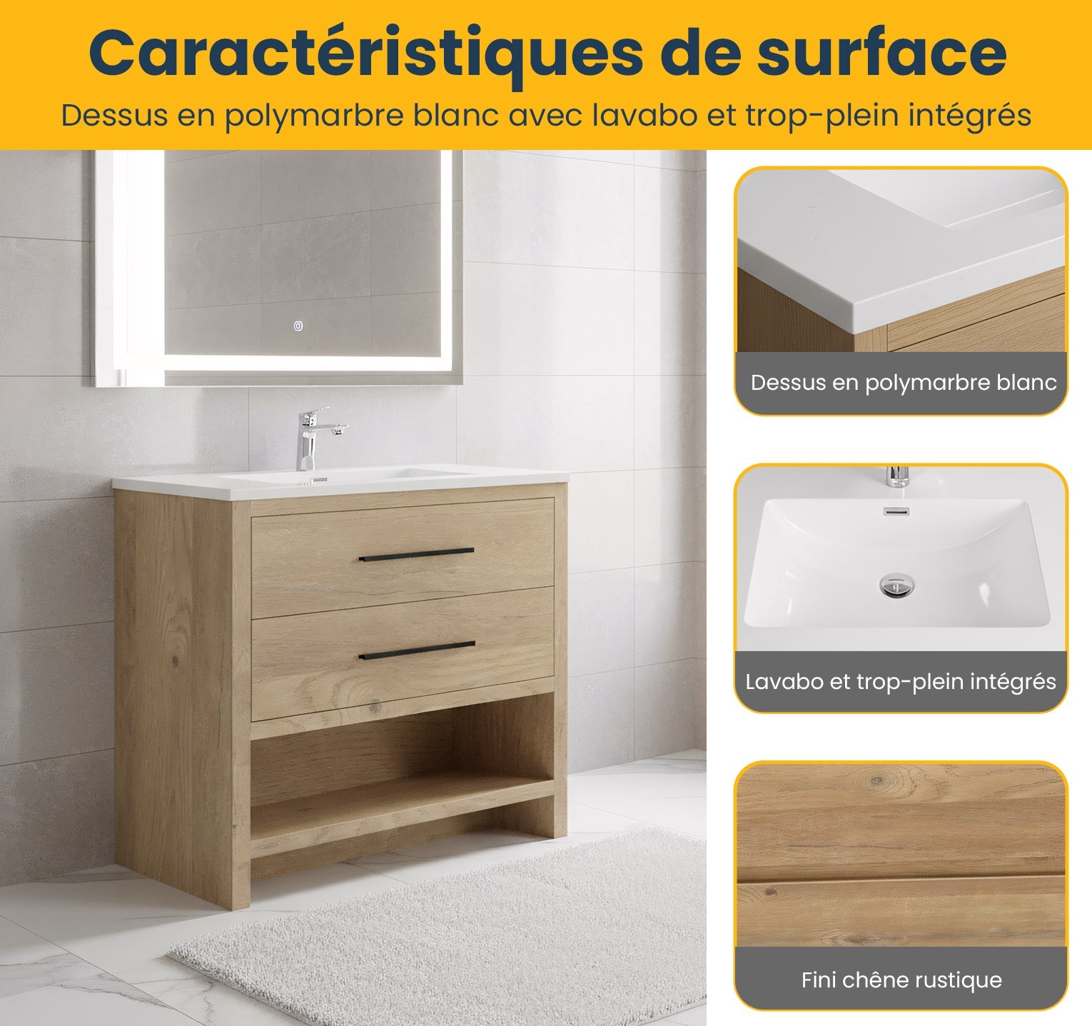 36" Rough Oak Freestanding Bathroom Vanity with White Polymarble Countertop-Migration_Bathroom Vanities-DECOROLALA