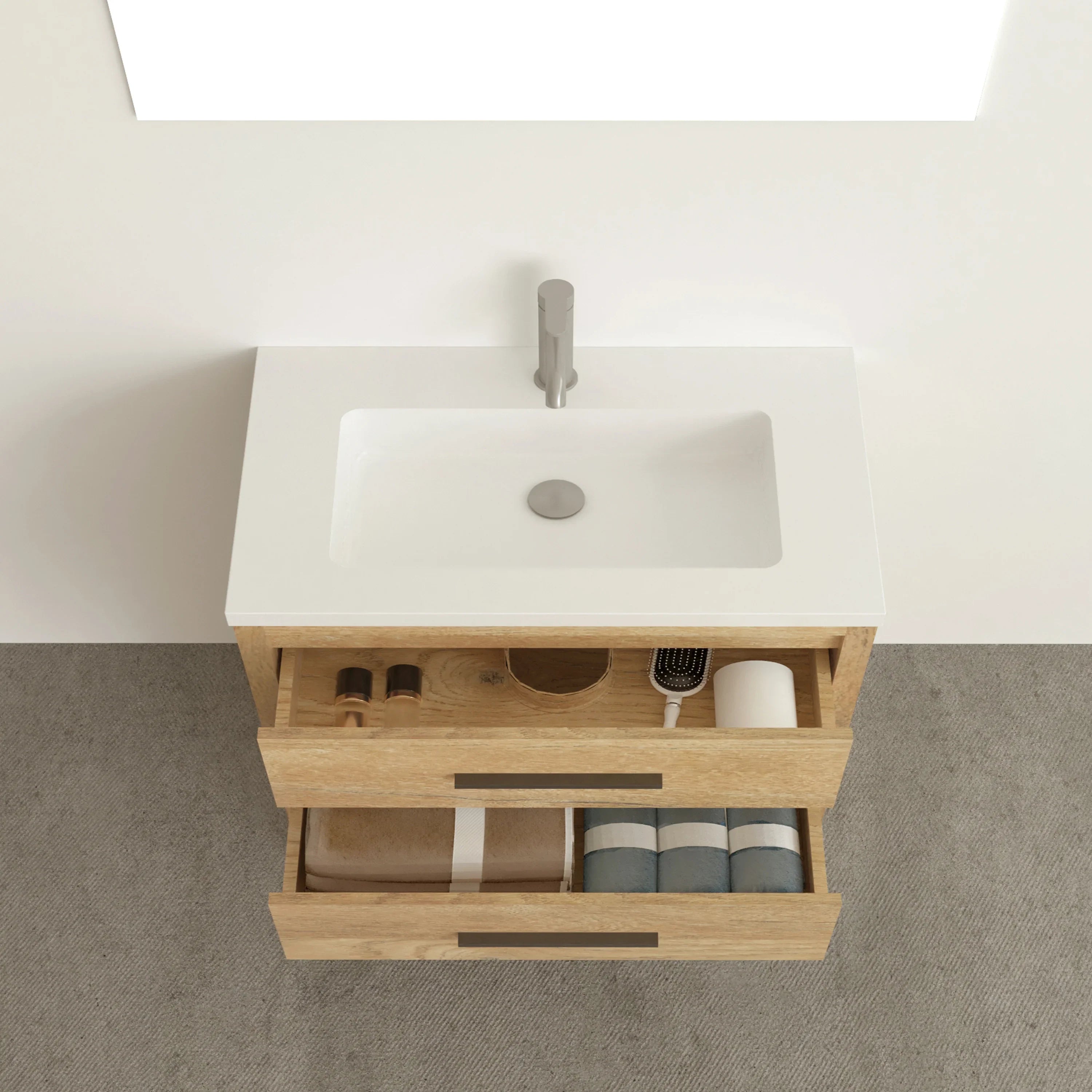 36" Rough Oak Freestanding Bathroom Vanity with White Polymarble Countertop-Migration_Bathroom Vanities-DECOROLALA