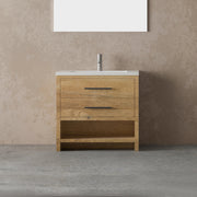 36" Rough Oak Freestanding Bathroom Vanity with White Polymarble Countertop-Migration_Bathroom Vanities-DECOROLALA