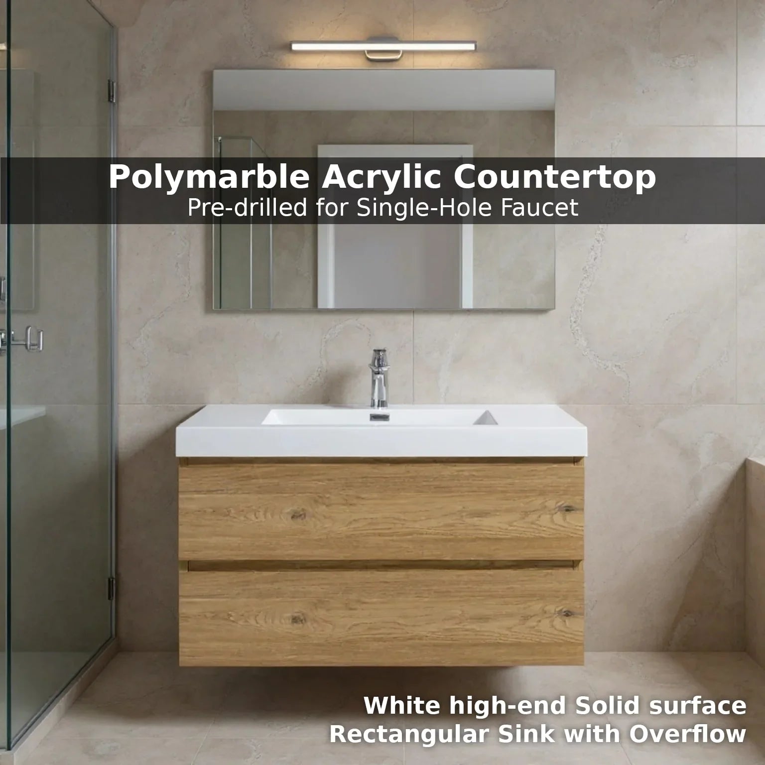 36" Rough Oak Wall Mount Bathroom Vanity with White Polymarble Countertop-Migration_Bathroom Vanities-DECOROLALA