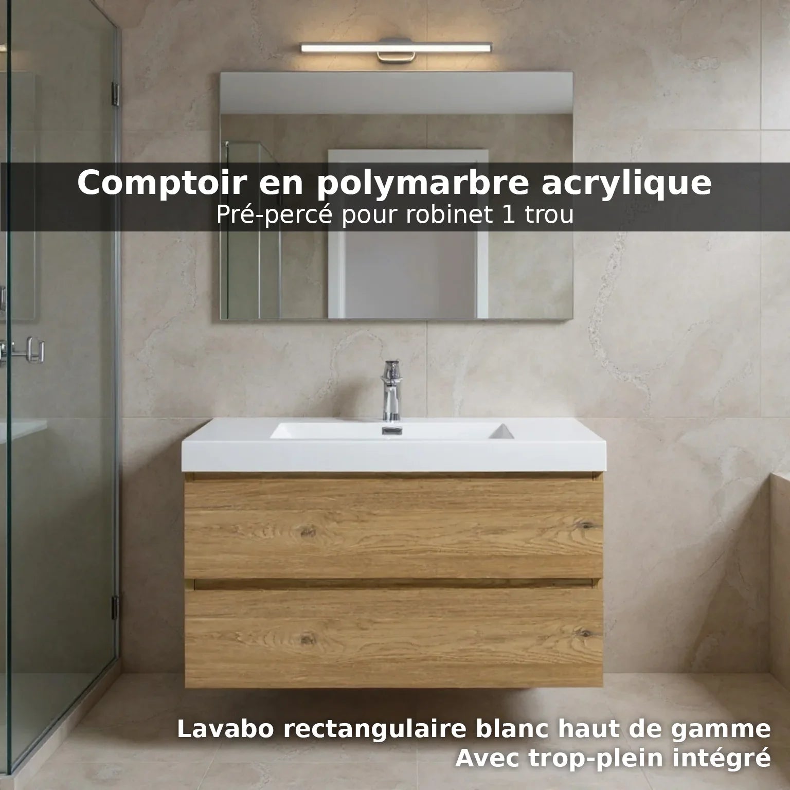 36" Rough Oak Wall Mount Bathroom Vanity with White Polymarble Countertop-Migration_Bathroom Vanities-DECOROLALA