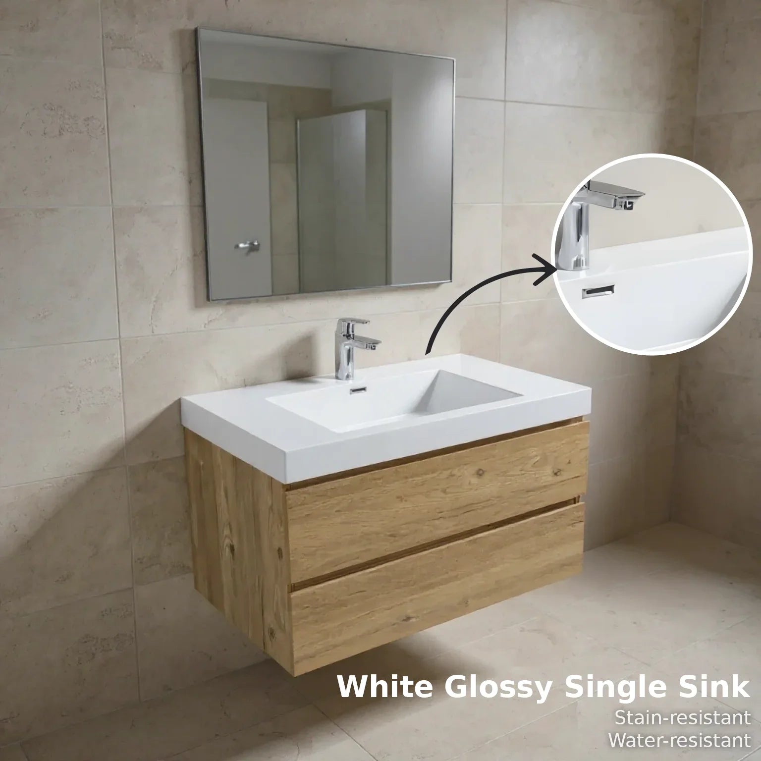 36" Rough Oak Wall Mount Bathroom Vanity with White Polymarble Countertop-Migration_Bathroom Vanities-DECOROLALA