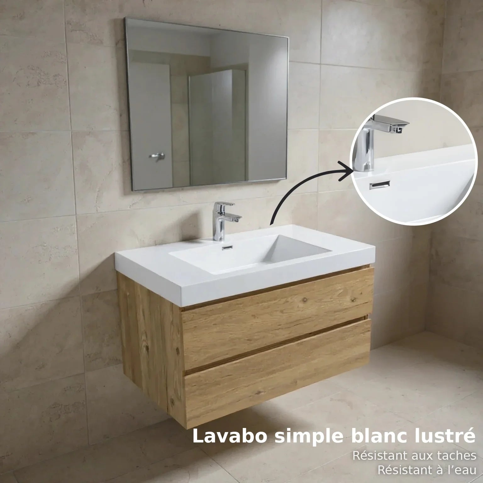 36" Rough Oak Wall Mount Bathroom Vanity with White Polymarble Countertop-Migration_Bathroom Vanities-DECOROLALA