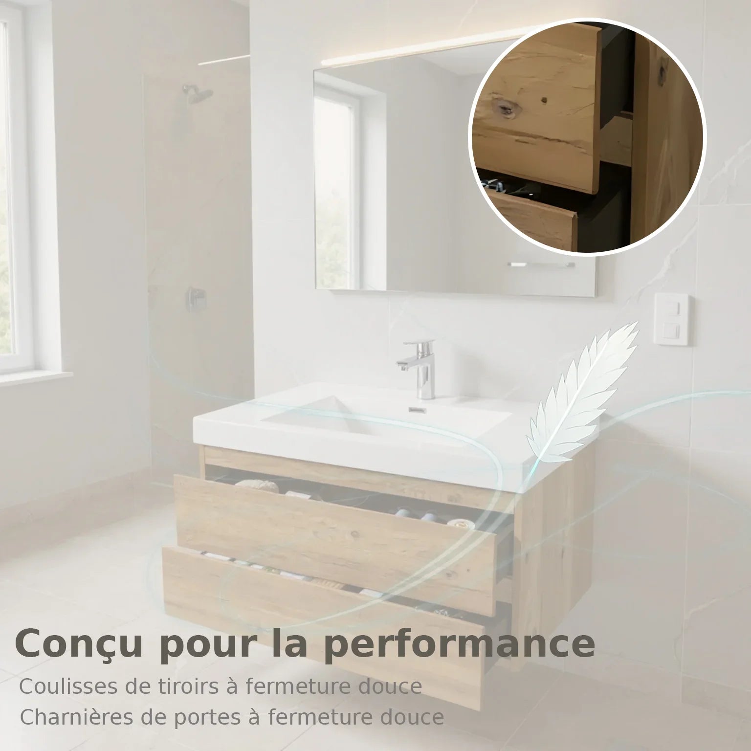 36" Rough Oak Wall Mount Bathroom Vanity with White Polymarble Countertop-Migration_Bathroom Vanities-DECOROLALA