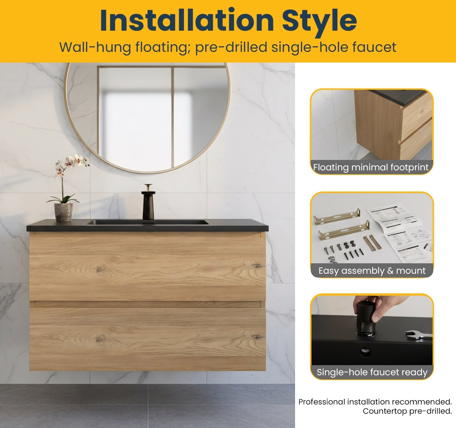 36" Rough Oak Wall Mount Single Sink Bathroom Vanity with Black Engineered Quartz Countertop-Migration_Bathroom Vanities-DECOROLALA