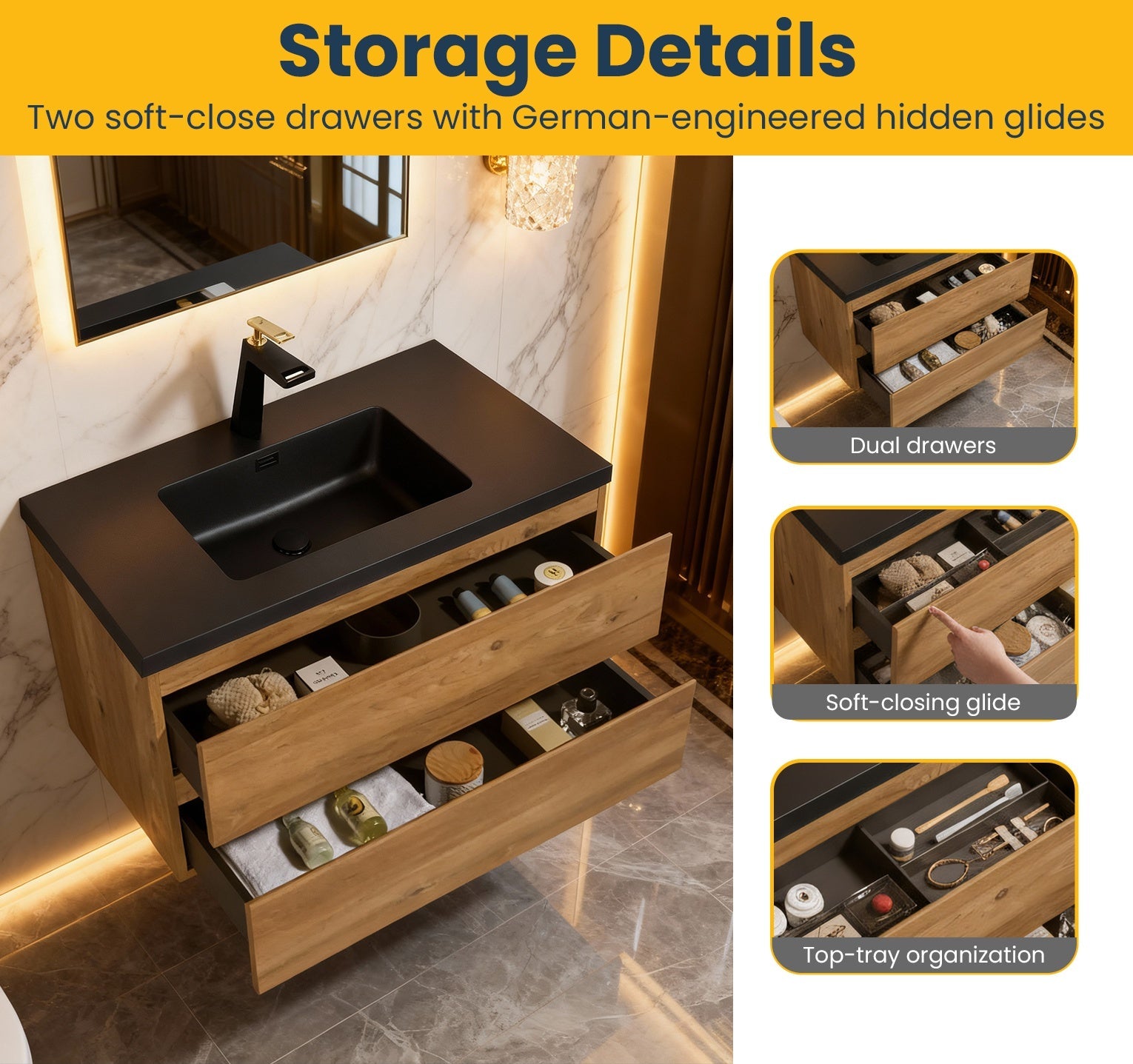 36" Rough Oak Wall Mount Single Sink Bathroom Vanity with Black Engineered Quartz Countertop-Migration_Bathroom Vanities-DECOROLALA