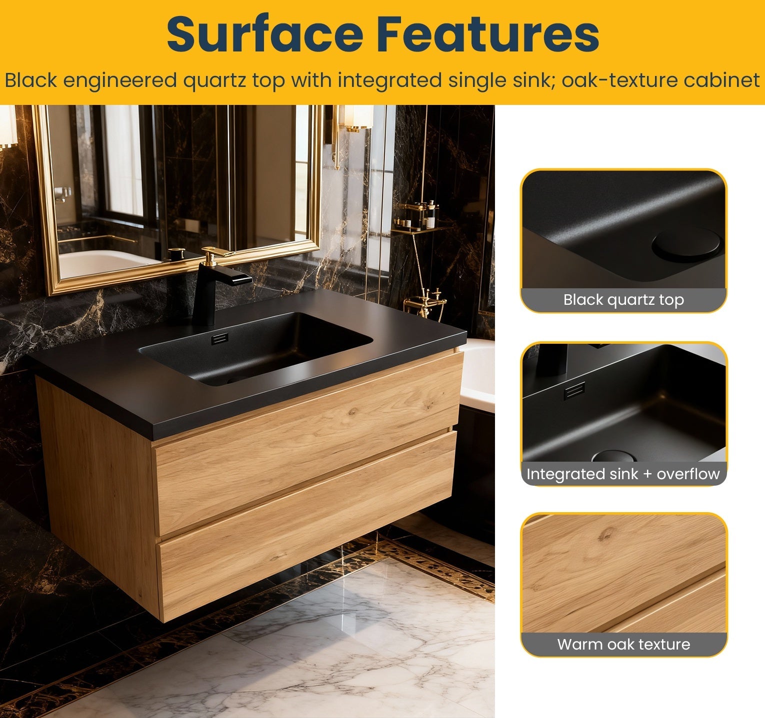 36" Rough Oak Wall Mount Single Sink Bathroom Vanity with Black Engineered Quartz Countertop-Migration_Bathroom Vanities-DECOROLALA