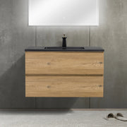 36" Rough Oak Wall Mount Single Sink Bathroom Vanity with Black Engineered Quartz Countertop-Migration_Bathroom Vanities-DECOROLALA