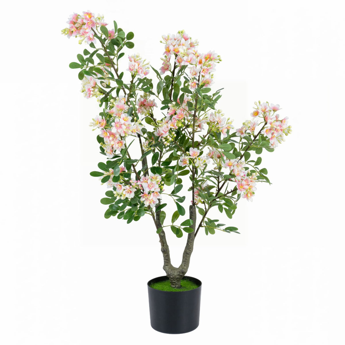 36" Set of 1 Artificial Impatiens Tree with Mini Fruits and Silk Flowers-Pink-Artificial Plants-DECOROLALA