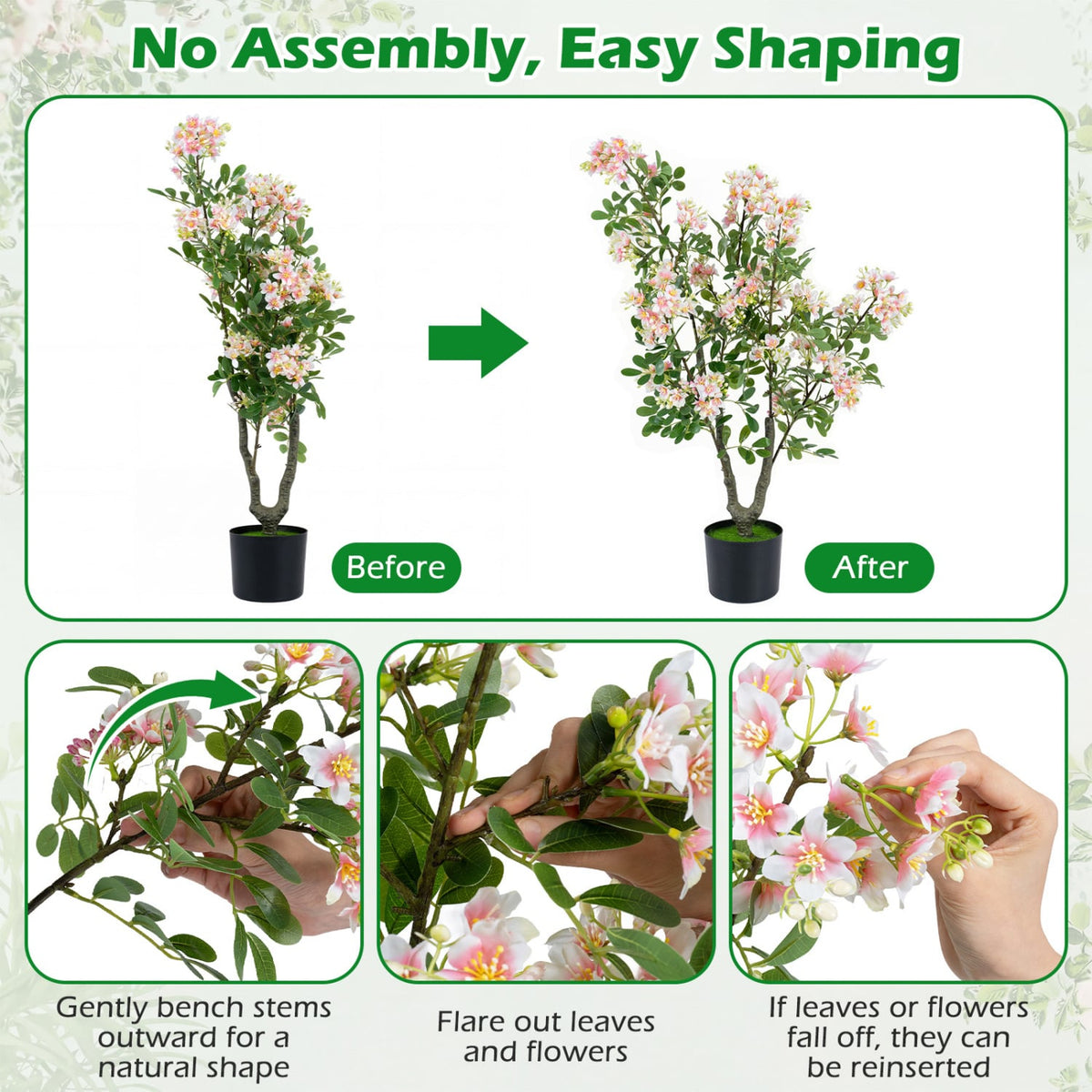 36" Set of 1 Artificial Impatiens Tree with Mini Fruits and Silk Flowers-Pink-Artificial Plants-DECOROLALA