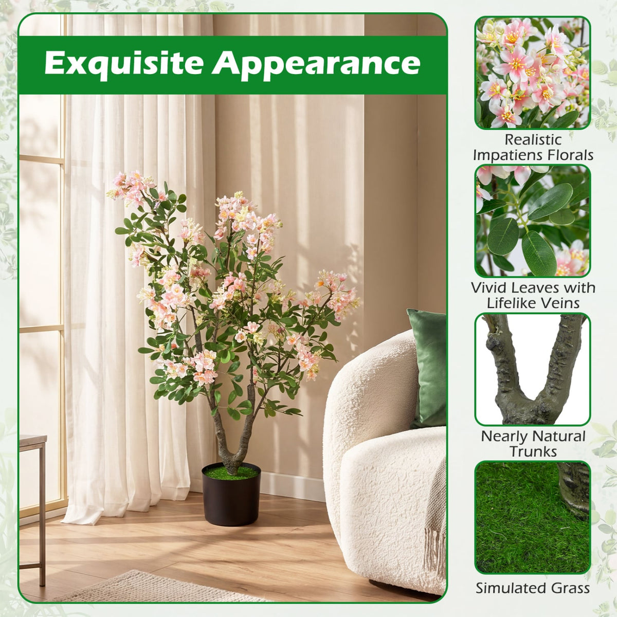 36" Set of 1 Artificial Impatiens Tree with Mini Fruits and Silk Flowers-Pink-Artificial Plants-DECOROLALA