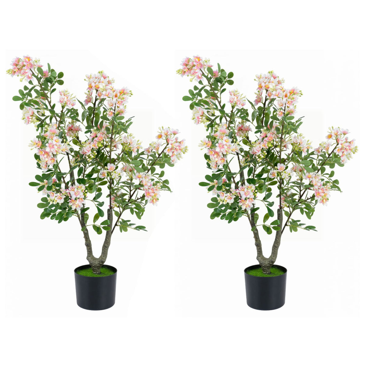 36" Set of 2 Artificial Impatiens Tree with Mini Fruits and Silk Flowers-Pink-Artificial Plants-DECOROLALA