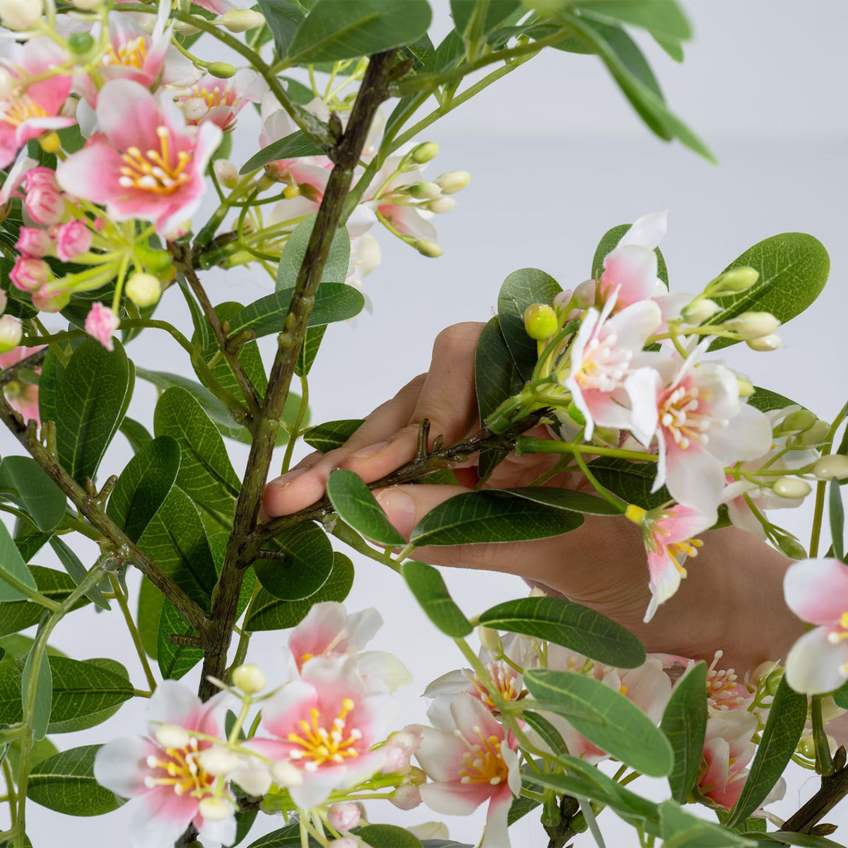 36" Set of 2 Artificial Impatiens Tree with Mini Fruits and Silk Flowers-Pink-Artificial Plants-DECOROLALA