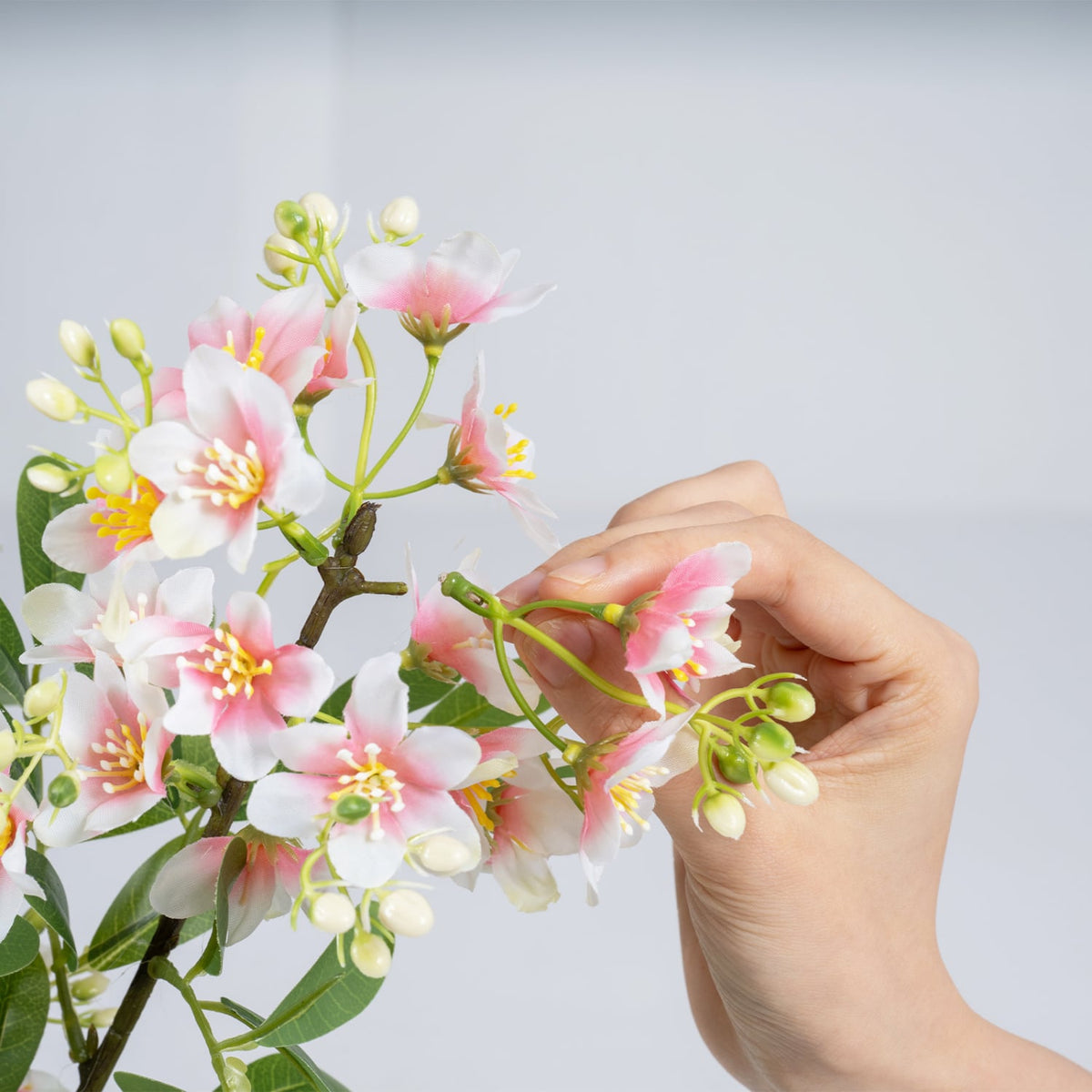 36" Set of 2 Artificial Impatiens Tree with Mini Fruits and Silk Flowers-Pink-Artificial Plants-DECOROLALA