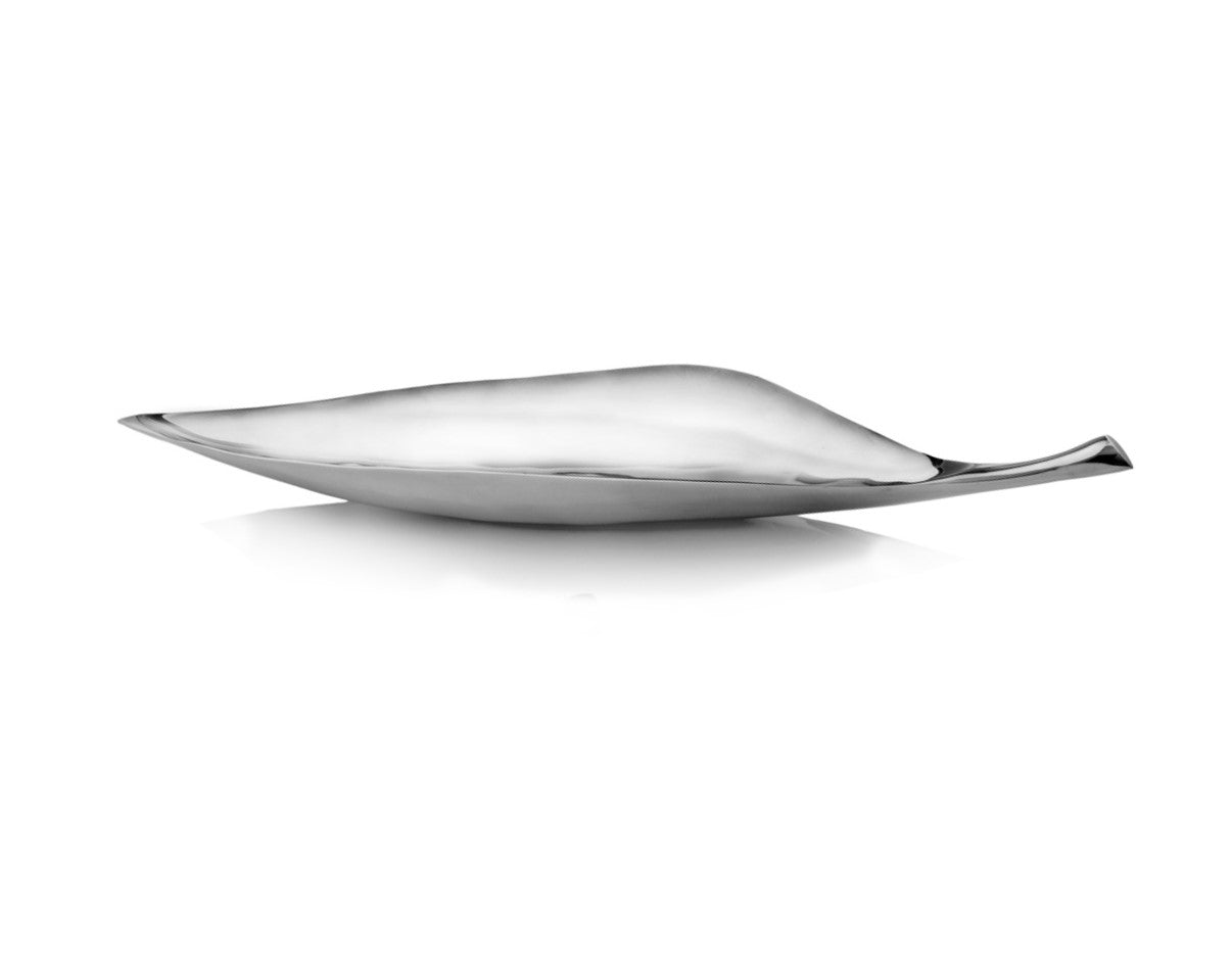 36" Silver Aluminum Leaf Shaped Centerpiece Bowl-Trays-DECOROLALA