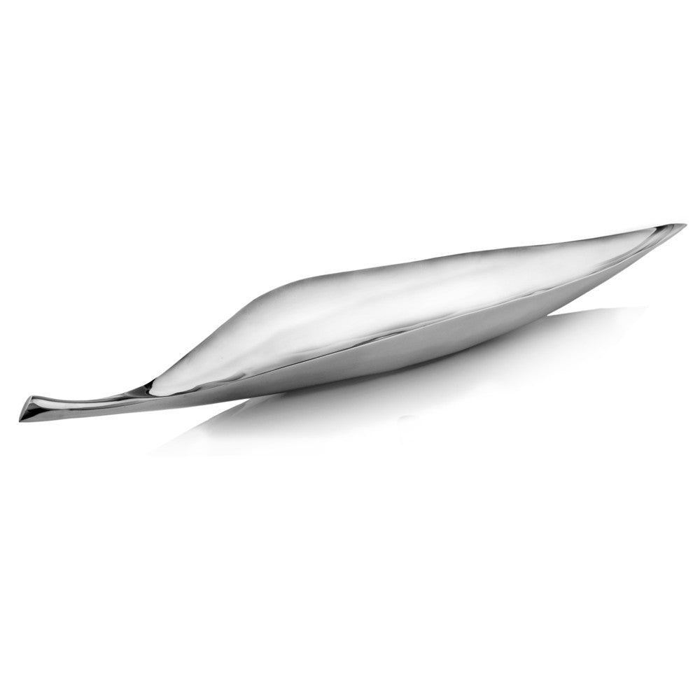 36" Silver Aluminum Leaf Shaped Centerpiece Bowl-Trays-DECOROLALA