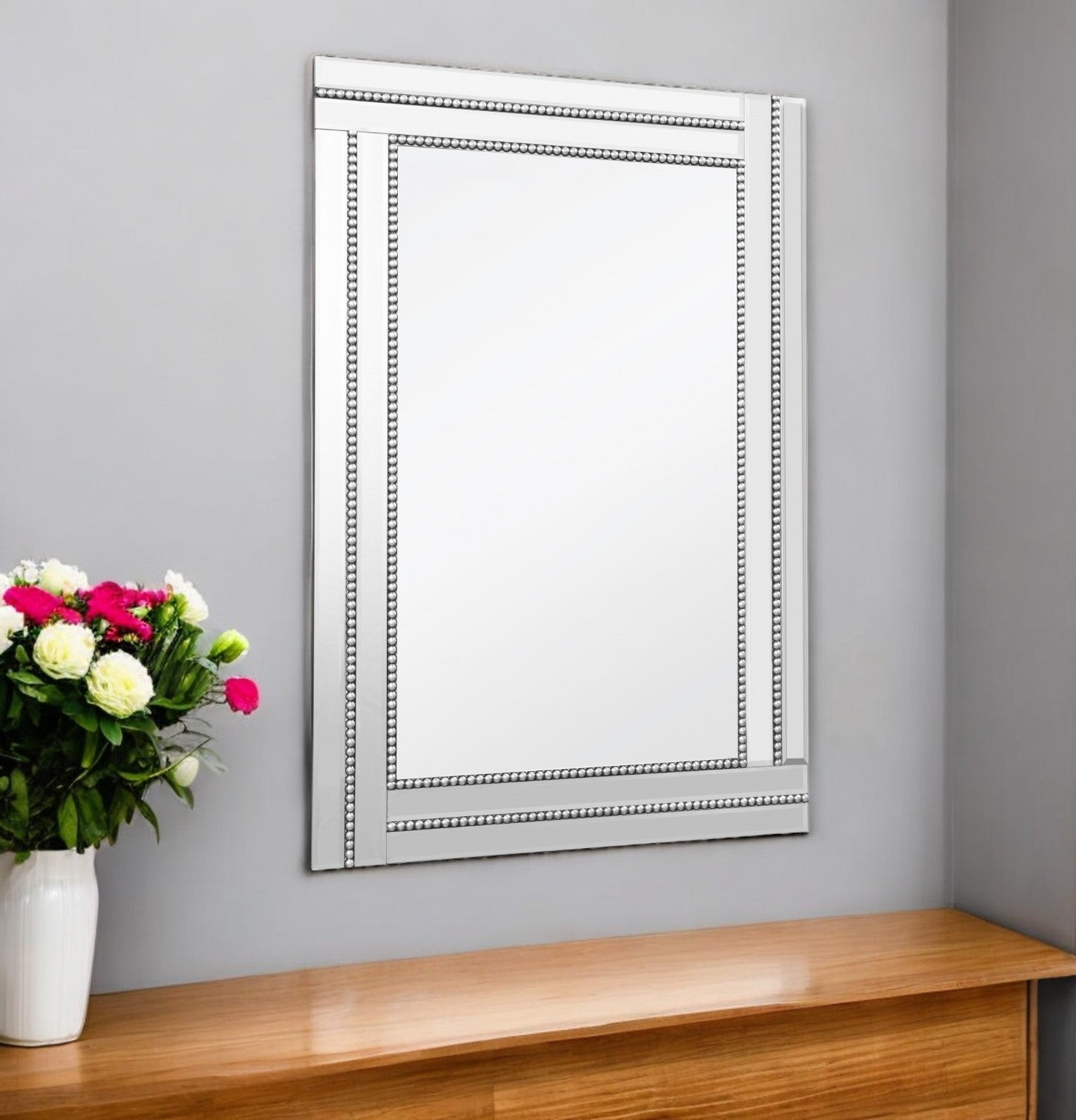 36" Silver Glass Framed Accent Mirror-Mirrors-DECOROLALA