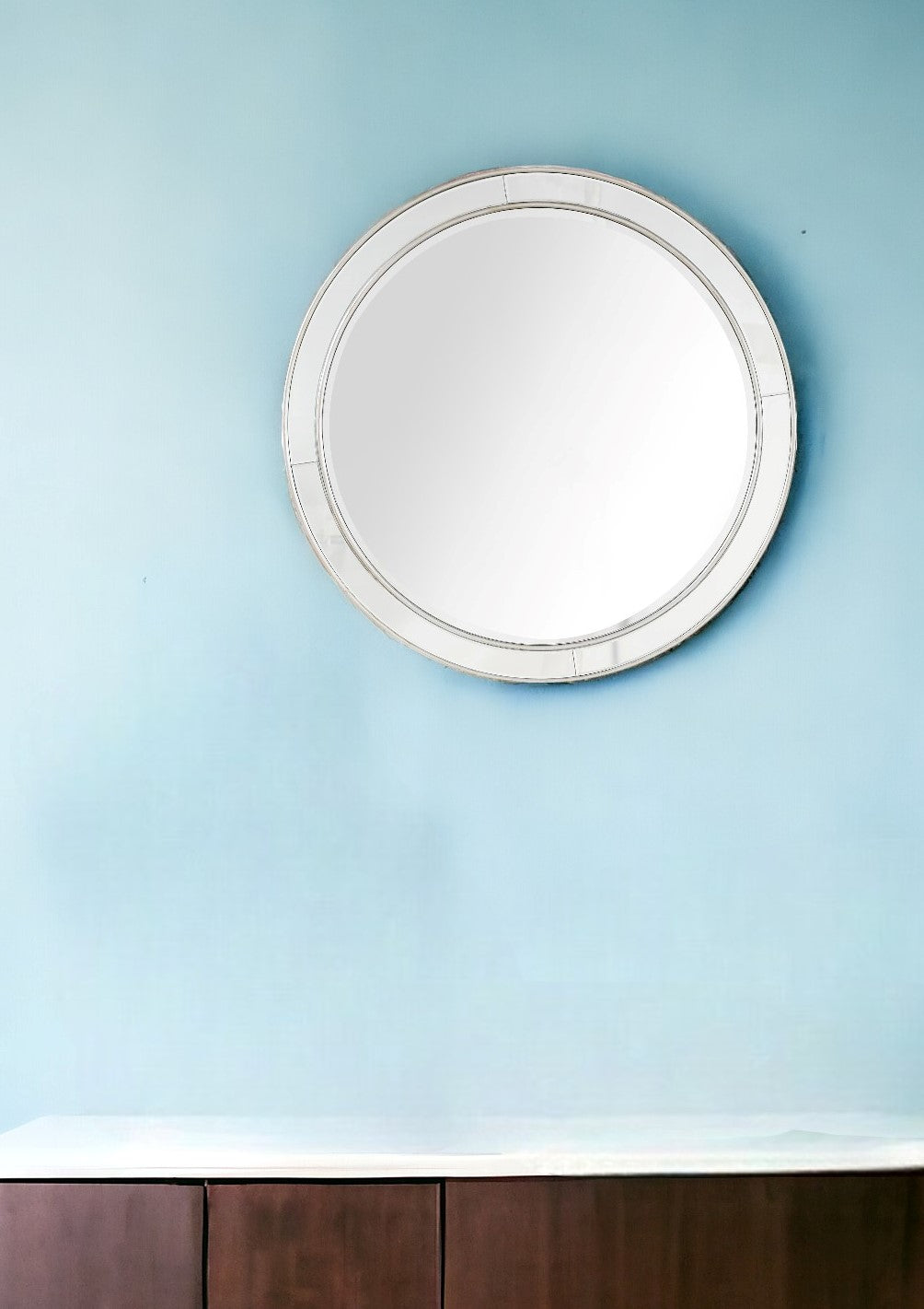 36" Silver Round Framed Accent Mirror-Mirrors-DECOROLALA