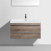 36" Soft Oak Wall Mount Bathroom Vanity with White Polymarble Countertop-Migration_Bathroom Vanities-DECOROLALA