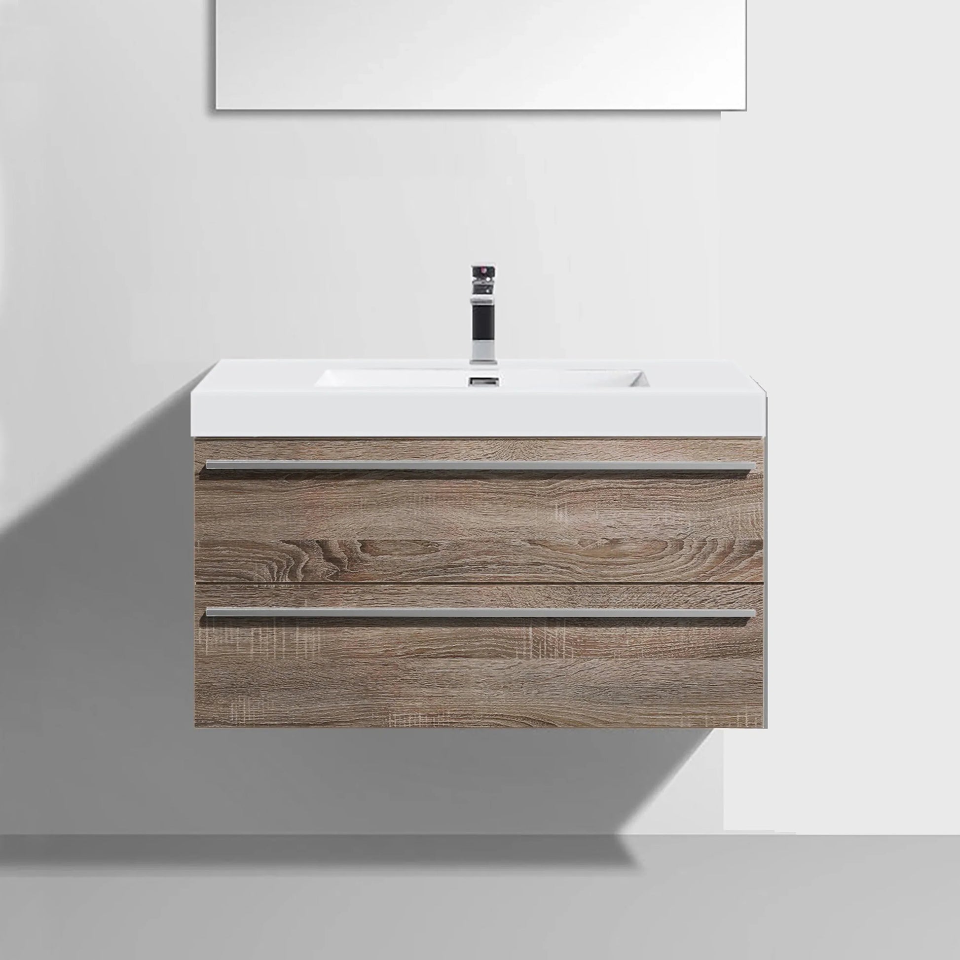 36" Soft Oak Wall Mount Bathroom Vanity with White Polymarble Countertop-Migration_Bathroom Vanities-DECOROLALA