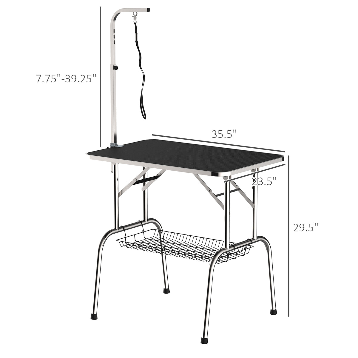 36" Stainless Steel Dog Grooming Table with Arm and Basket-Dogs-DECOROLALA