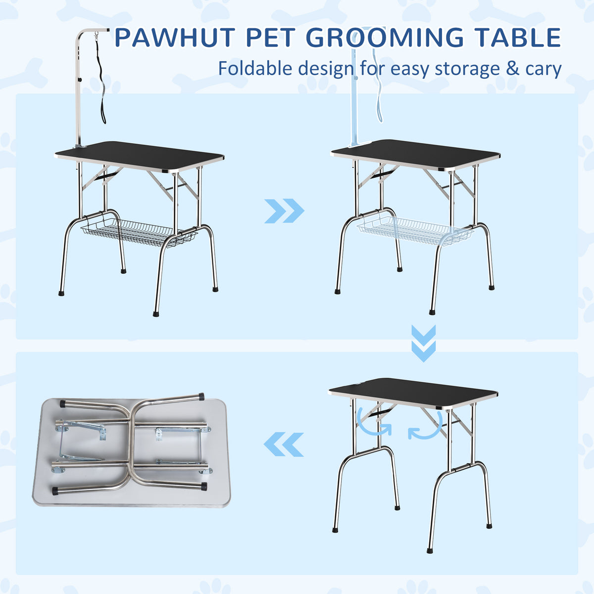 36" Stainless Steel Dog Grooming Table with Arm and Basket-Dogs-DECOROLALA