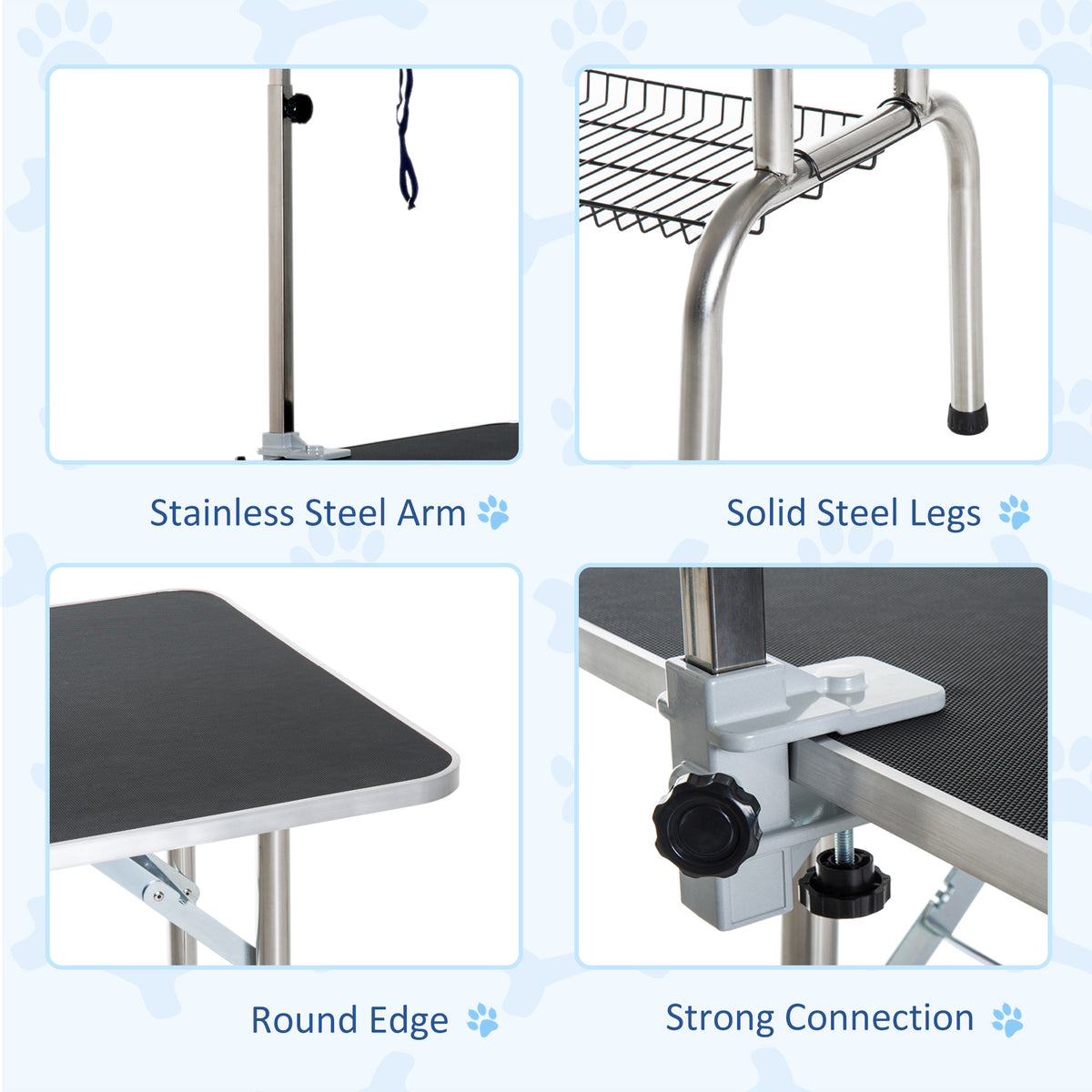 36" Stainless Steel Dog Grooming Table with Arm and Basket-Dogs-DECOROLALA