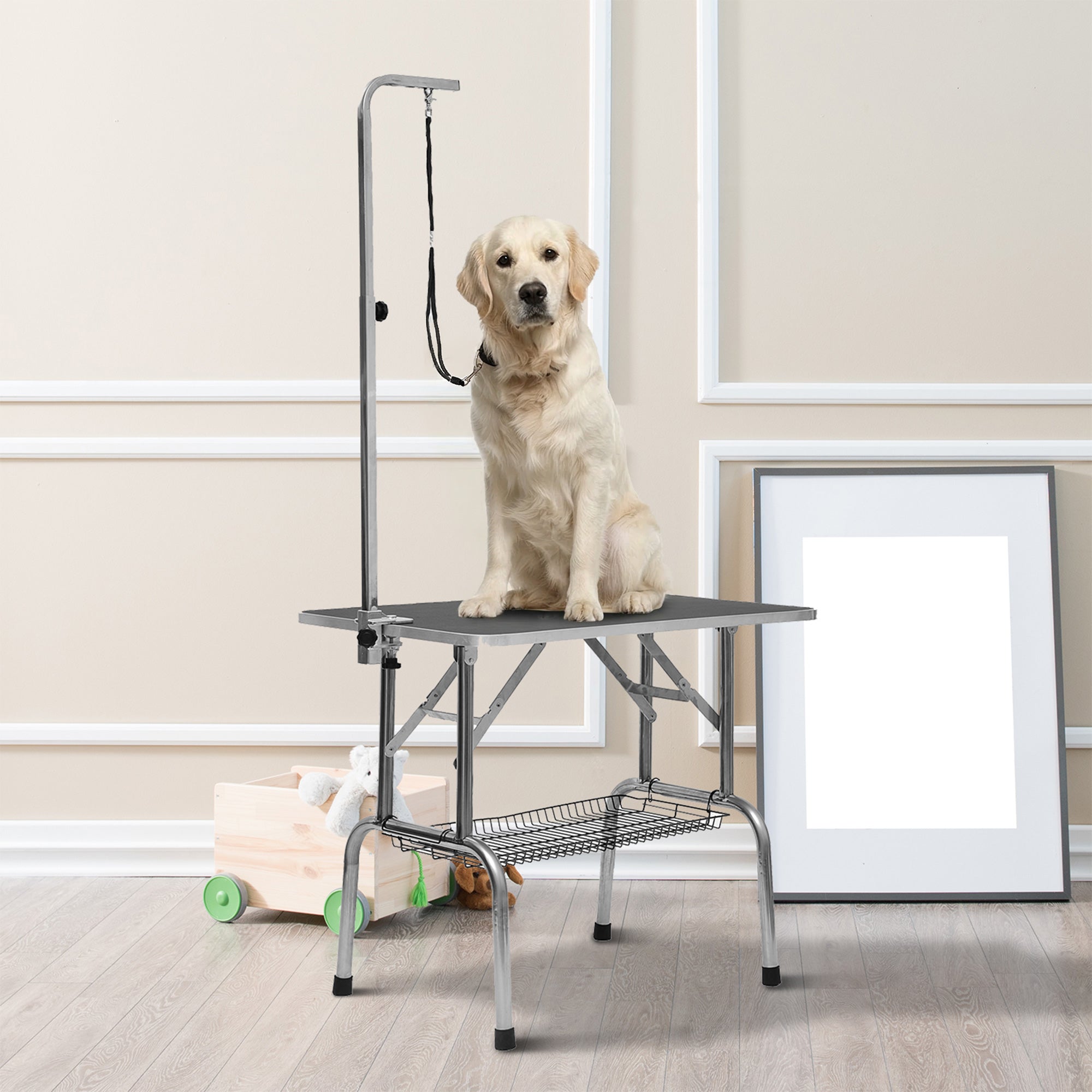 36" Stainless Steel Dog Grooming Table with Arm and Basket-Dogs-DECOROLALA