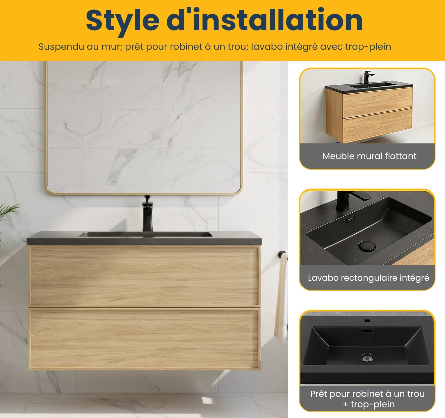 36" Sunset Walnut Wall Mount Bathroom Vanity with Black Engineered Quartz Countertop-Migration_Bathroom Vanities-DECOROLALA