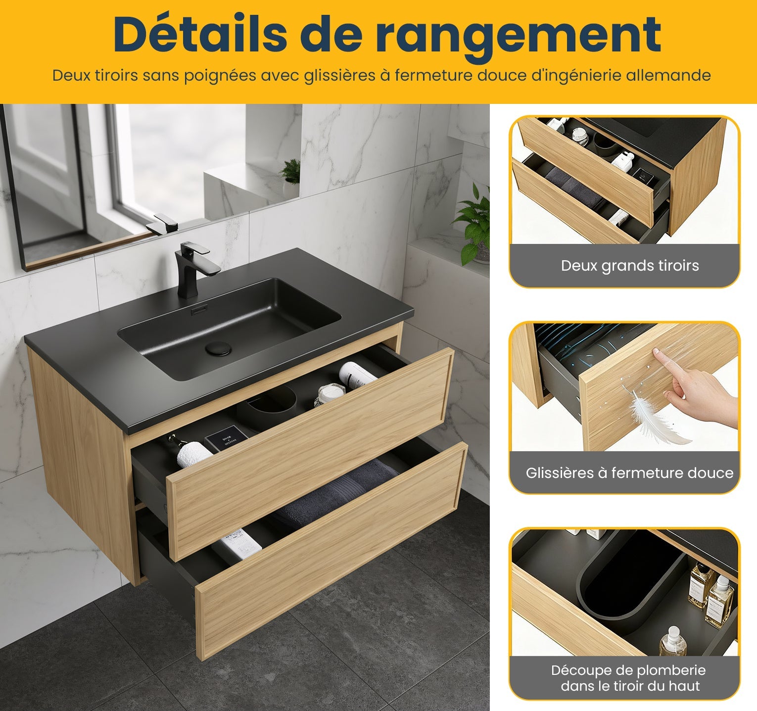 36" Sunset Walnut Wall Mount Bathroom Vanity with Black Engineered Quartz Countertop-Migration_Bathroom Vanities-DECOROLALA