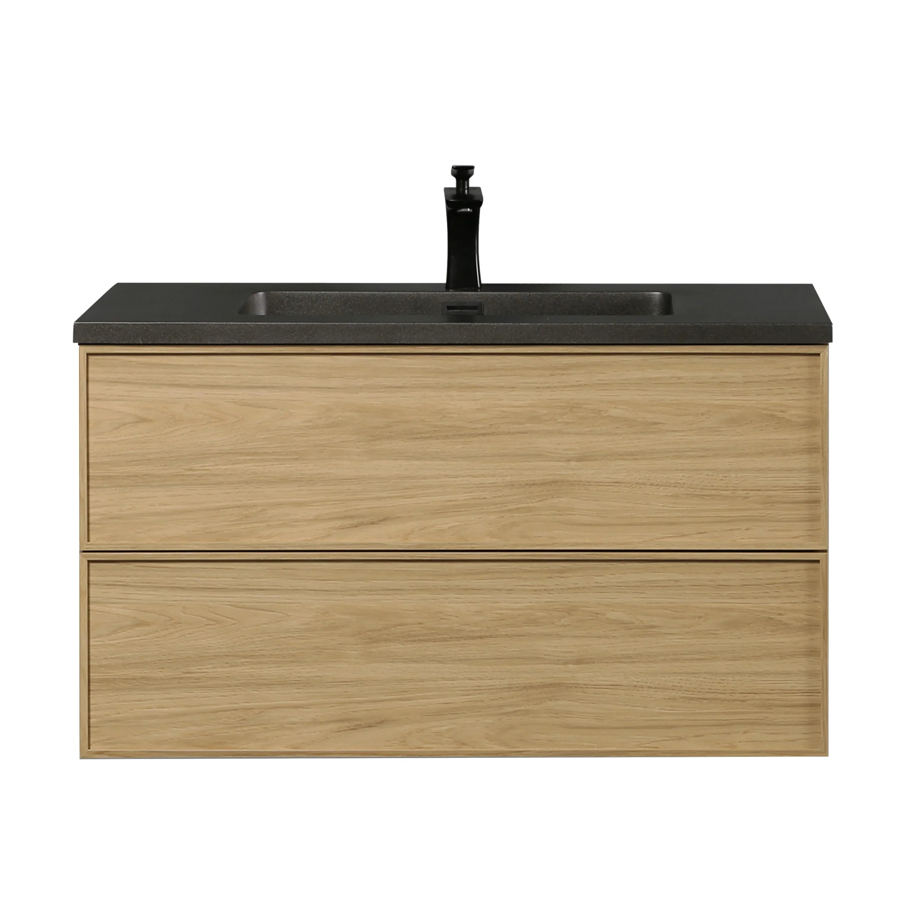 36" Sunset Walnut Wall Mount Bathroom Vanity with Black Engineered Quartz Countertop-Migration_Bathroom Vanities-DECOROLALA
