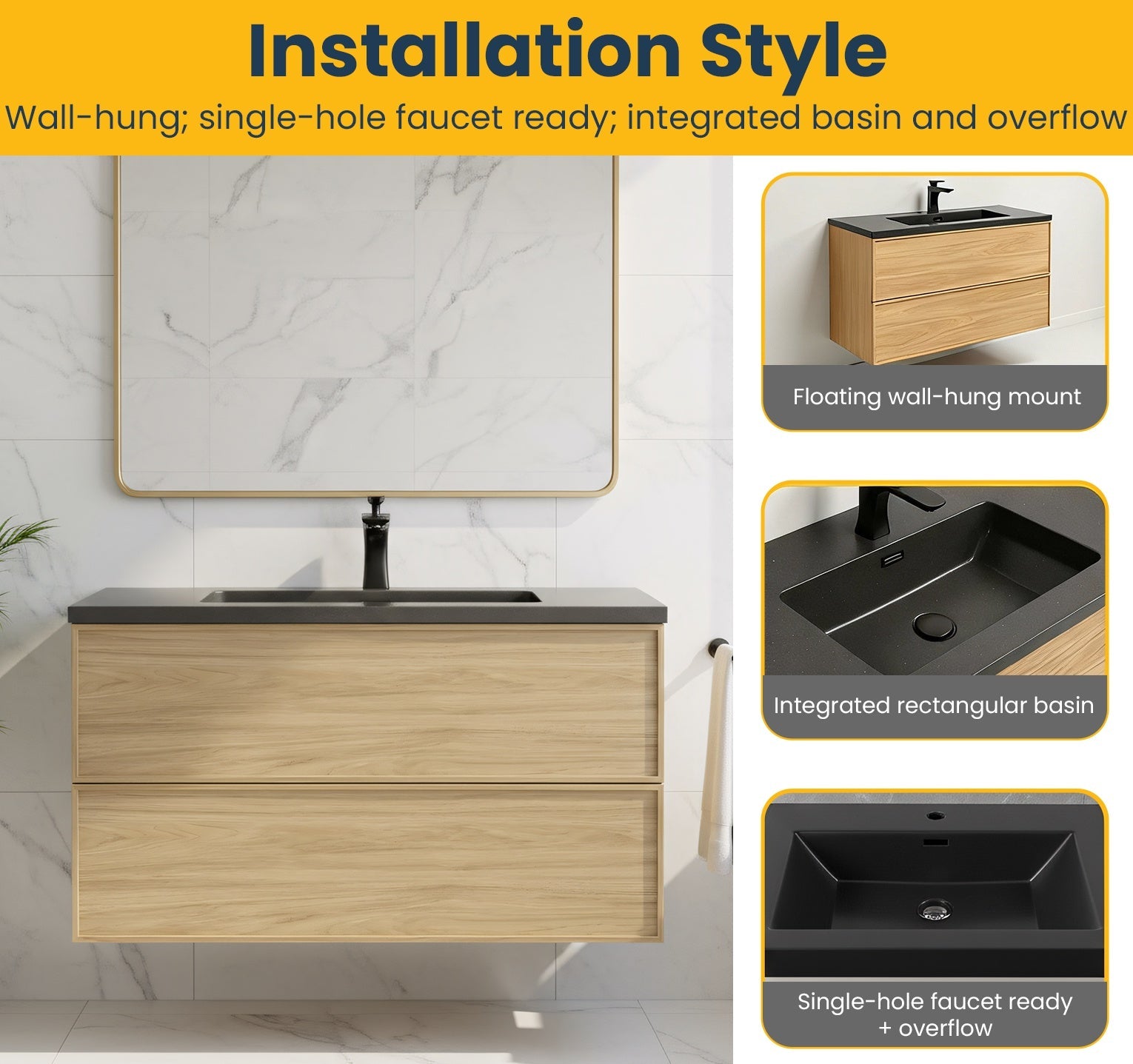 36" Sunset Walnut Wall Mount Bathroom Vanity with Black Engineered Quartz Countertop-Migration_Bathroom Vanities-DECOROLALA