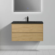 36" Sunset Walnut Wall Mount Bathroom Vanity with Black Engineered Quartz Countertop-Migration_Bathroom Vanities-DECOROLALA