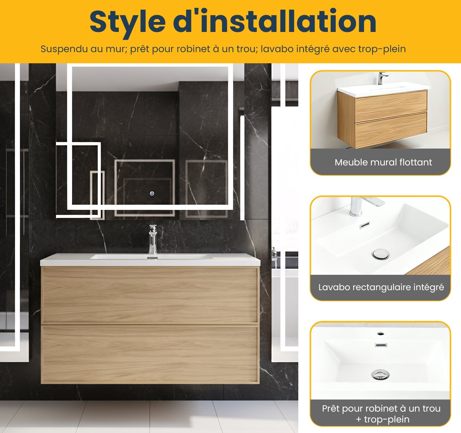 36" Sunset Walnut Wall Mount Bathroom Vanity with White Polymarble Countertop-Migration_Bathroom Vanities-DECOROLALA