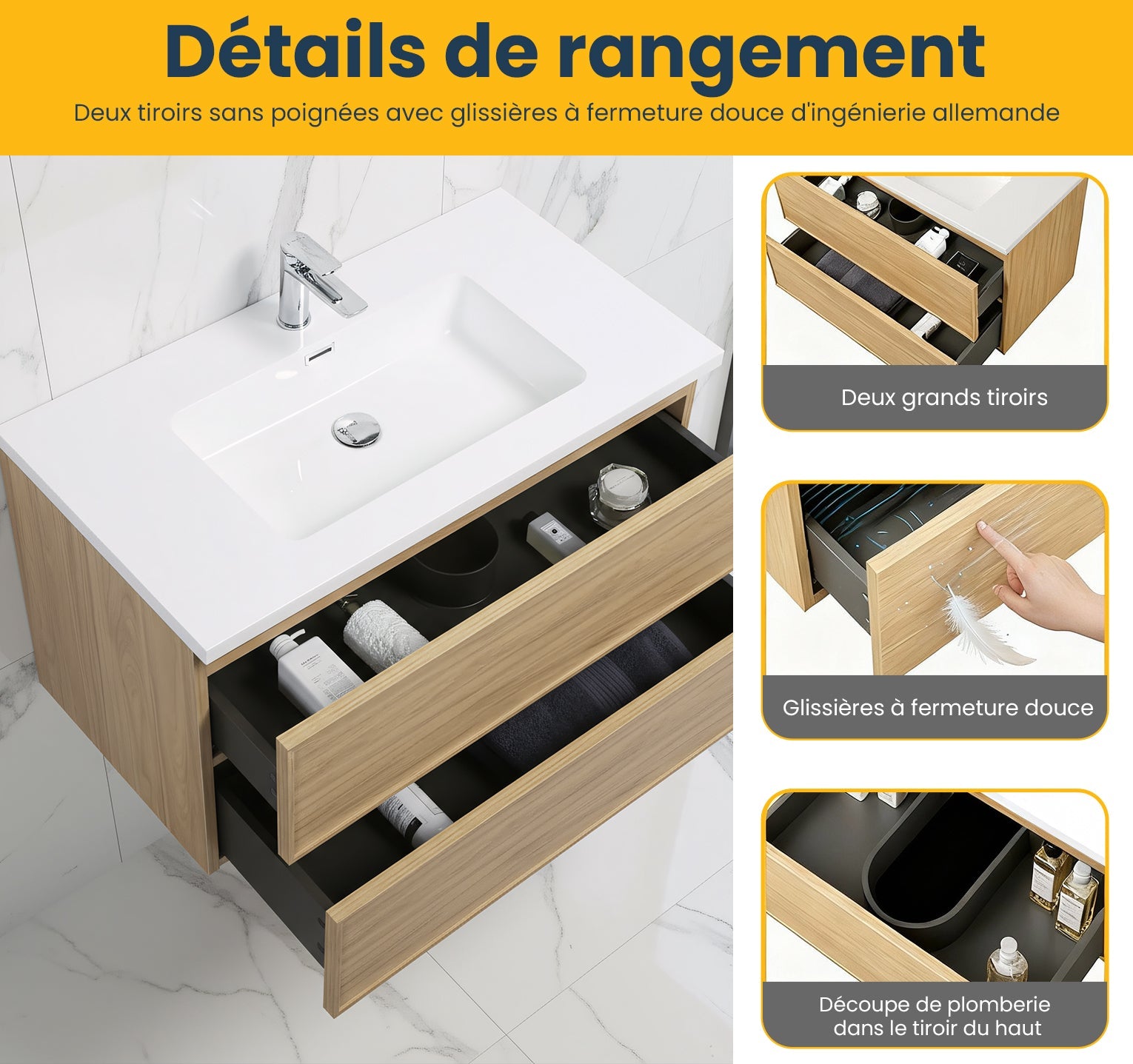 36" Sunset Walnut Wall Mount Bathroom Vanity with White Polymarble Countertop-Migration_Bathroom Vanities-DECOROLALA