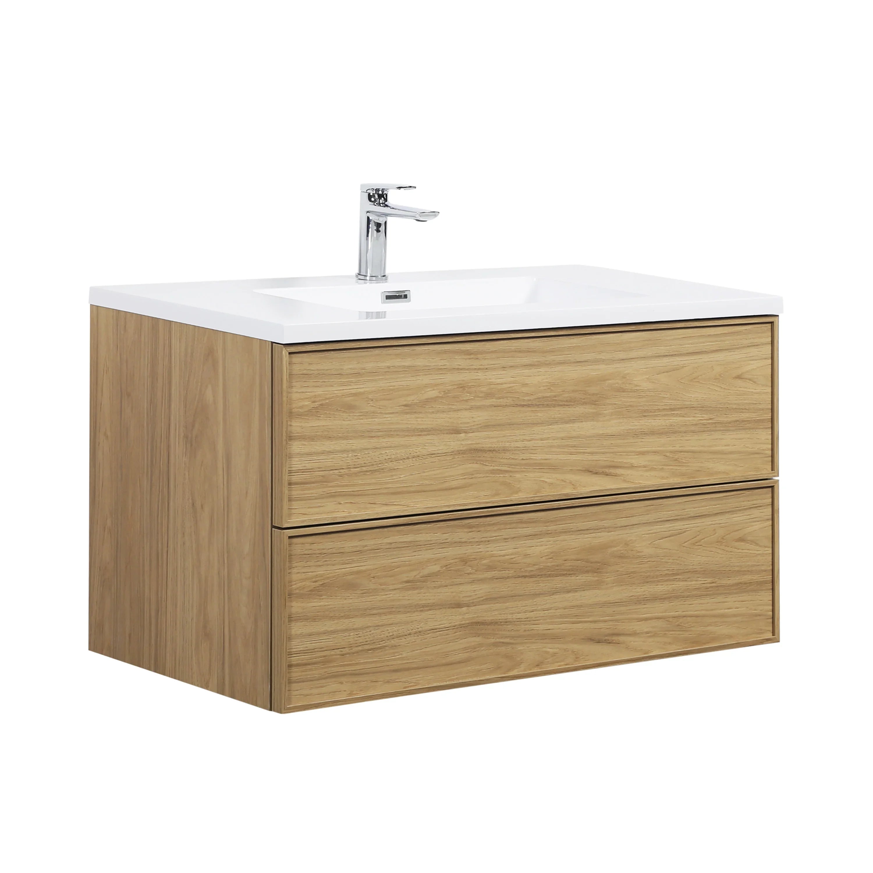 36" Sunset Walnut Wall Mount Bathroom Vanity with White Polymarble Countertop-Migration_Bathroom Vanities-DECOROLALA