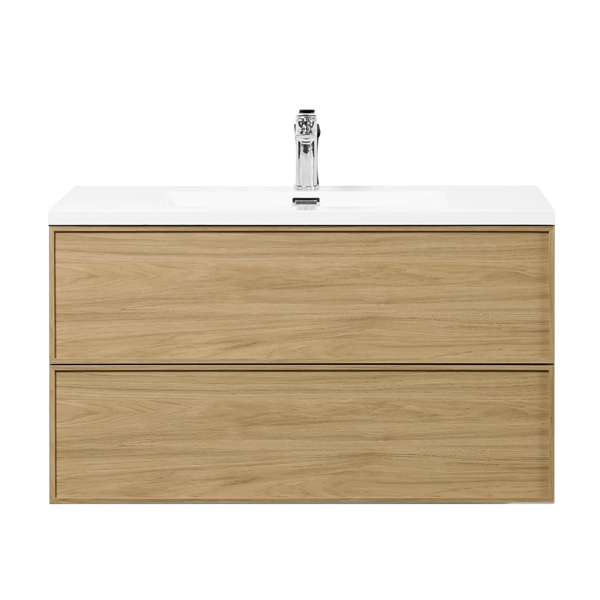 36" Sunset Walnut Wall Mount Bathroom Vanity with White Polymarble Countertop-Migration_Bathroom Vanities-DECOROLALA