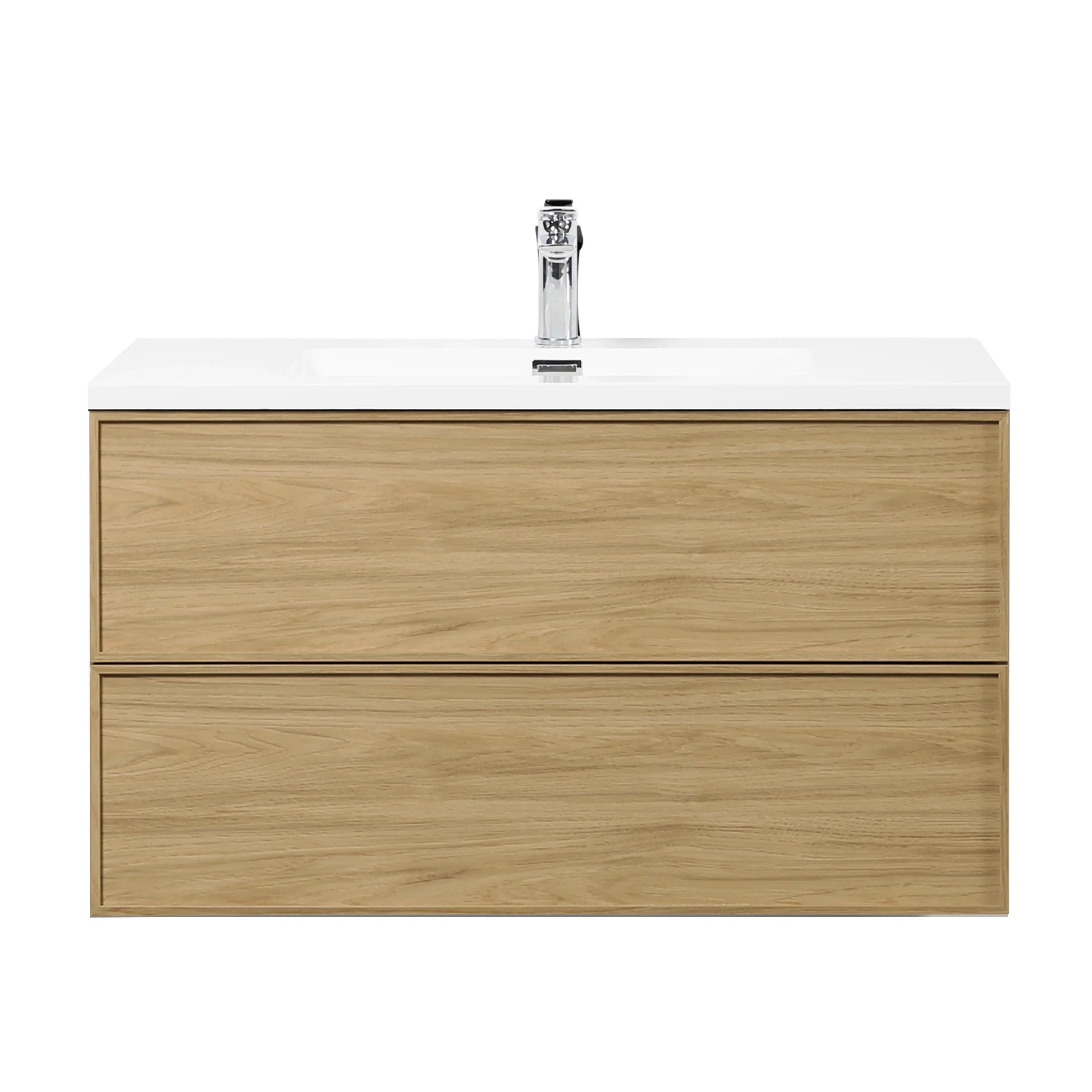 36" Sunset Walnut Wall Mount Bathroom Vanity with White Polymarble Countertop-Migration_Bathroom Vanities-DECOROLALA