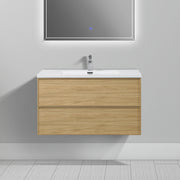 36" Sunset Walnut Wall Mount Bathroom Vanity with White Polymarble Countertop-Migration_Bathroom Vanities-DECOROLALA