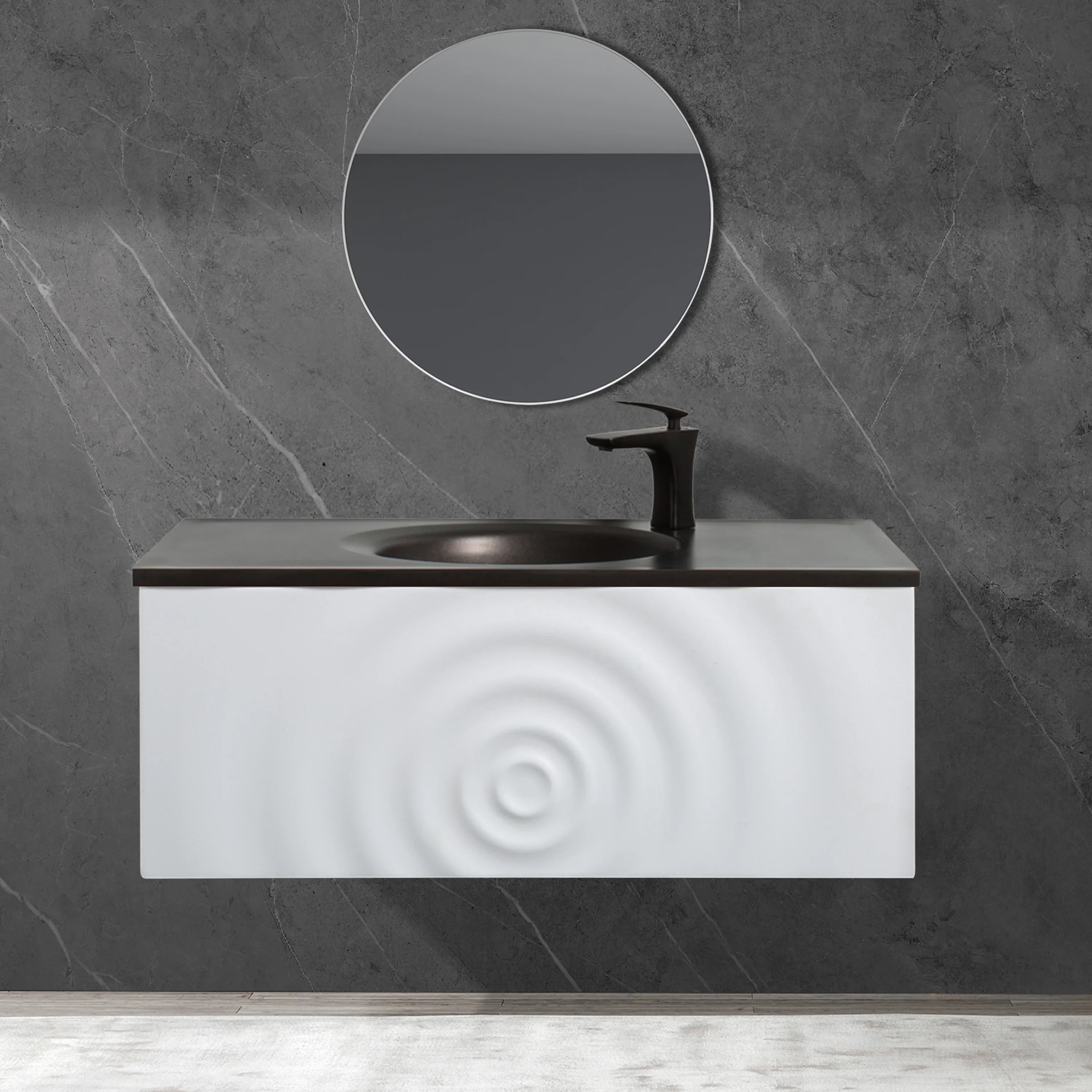 Bundle and Save: 36" Matte White Wall Mount Bathroom Vanity with Mirror and Faucet
