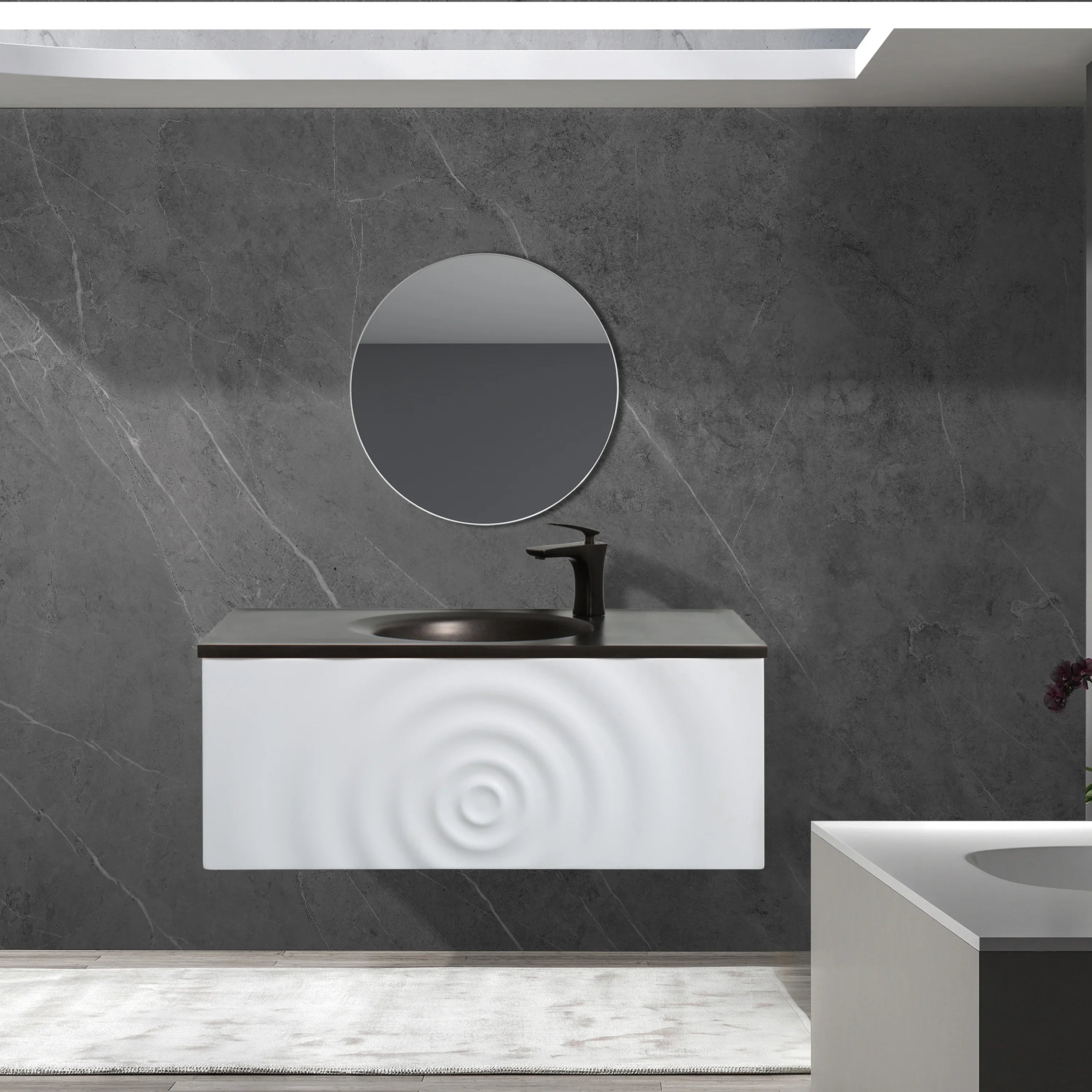 Bundle and Save: 36" Matte White Wall Mount Bathroom Vanity with Mirror and Faucet