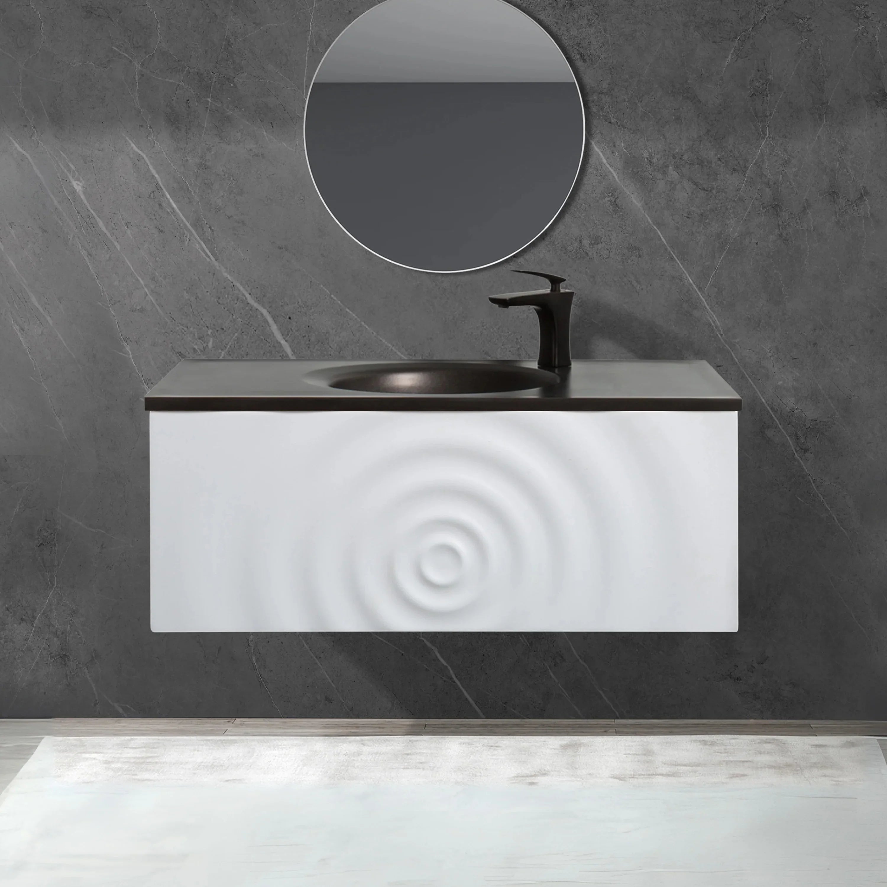 Bundle and Save: 36" Matte White Wall Mount Bathroom Vanity with Mirror and Faucet