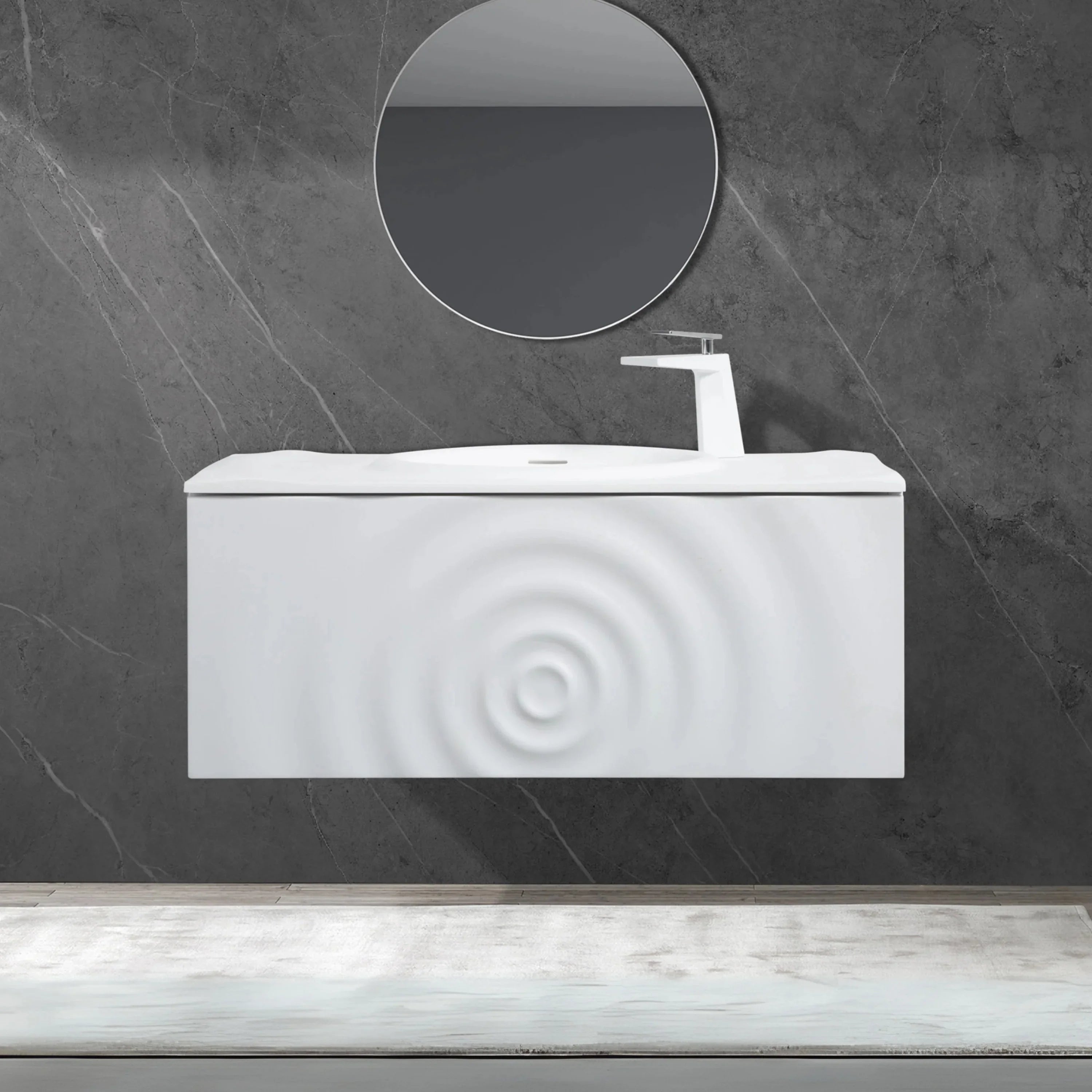 Bundle and Save: 36" Matte White Wall Mount Bathroom Vanity with Mirror and Faucet