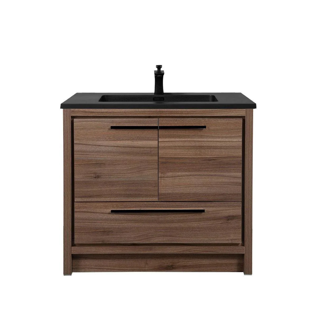 36" Walnut Freestanding Bathroom Vanity with Black Engineered Quartz Countertop-Migration_Bathroom Vanities-DECOROLALA