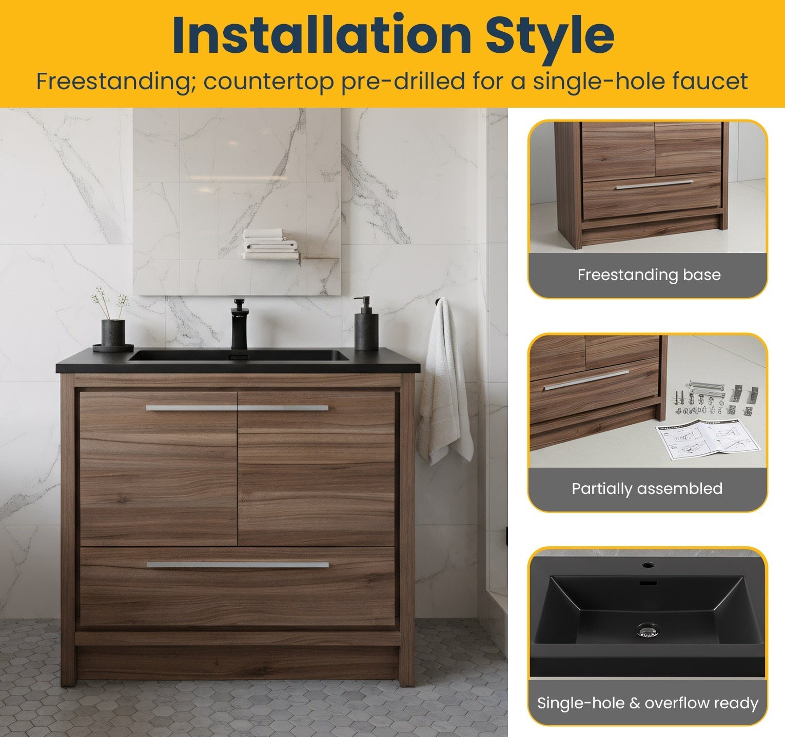 36" Walnut Freestanding Bathroom Vanity with Black Engineered Quartz Countertop-Migration_Bathroom Vanities-DECOROLALA