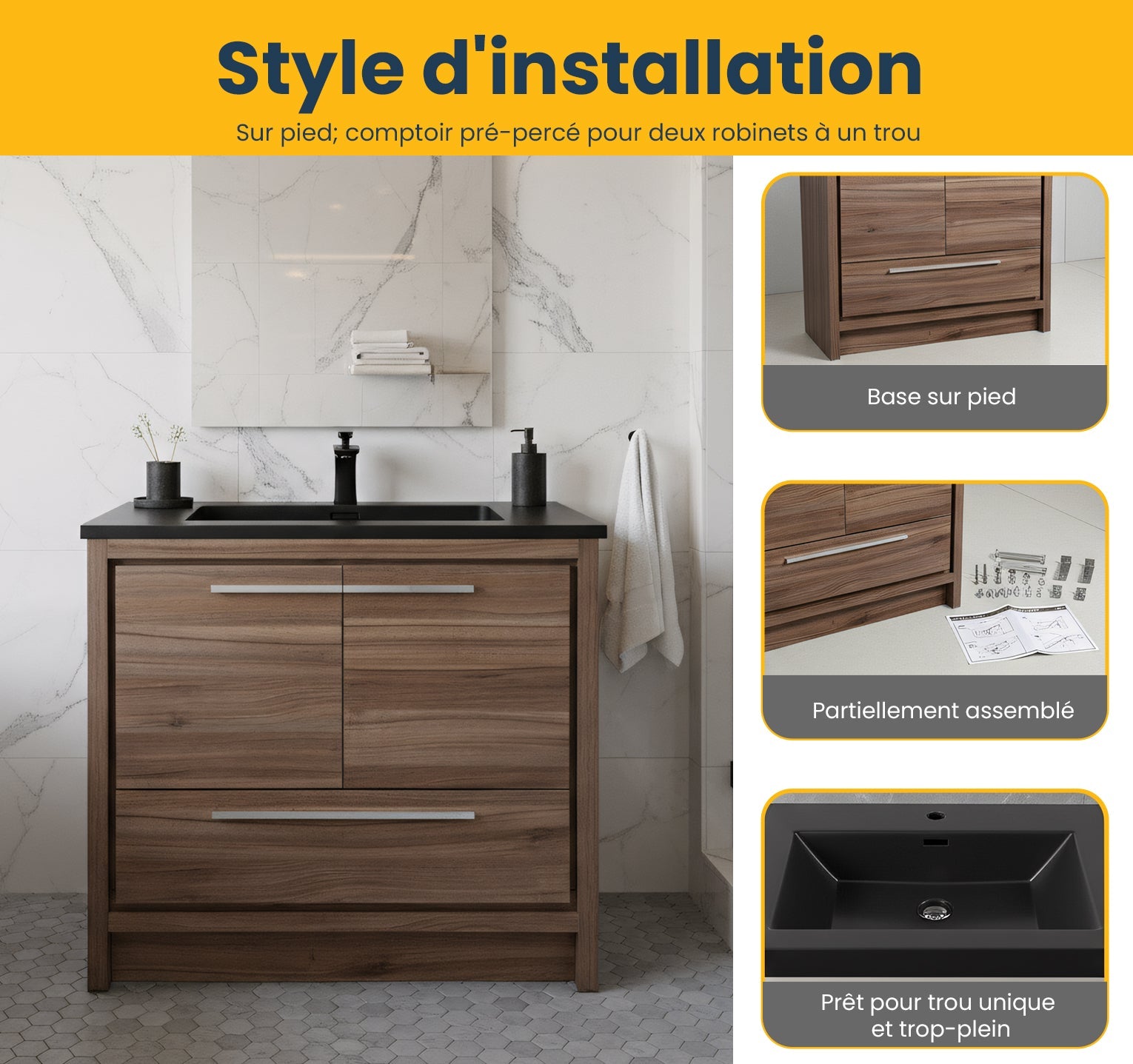 36" Walnut Freestanding Bathroom Vanity with Black Engineered Quartz Countertop-Migration_Bathroom Vanities-DECOROLALA