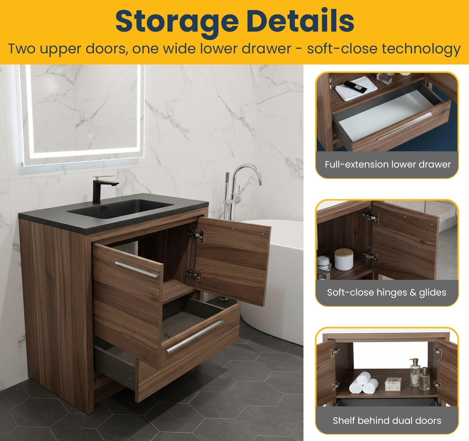 36" Walnut Freestanding Bathroom Vanity with Black Engineered Quartz Countertop-Migration_Bathroom Vanities-DECOROLALA