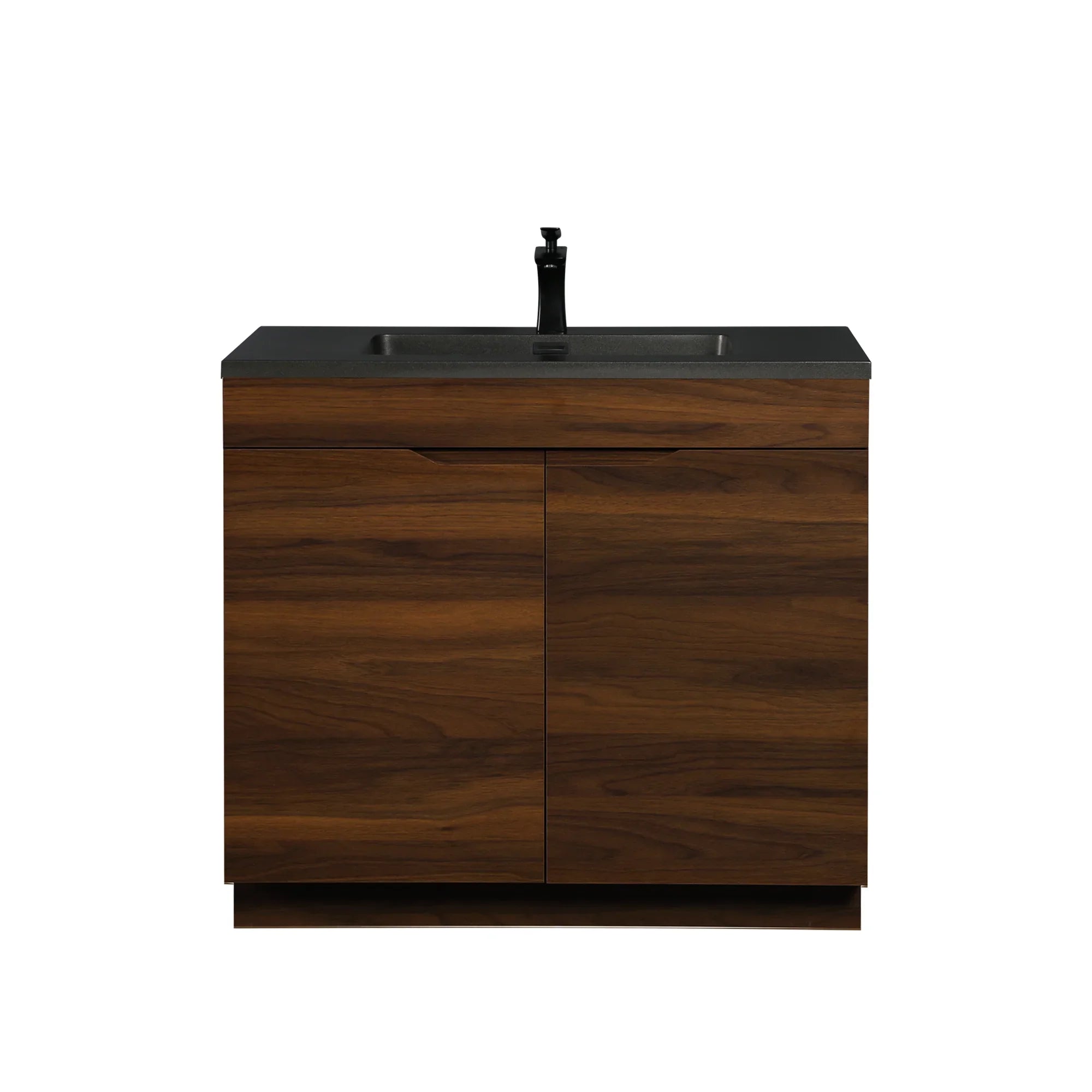 36" Walnut Freestanding Bathroom Vanity with Black Engineered Quartz Countertop-Migration_Bathroom Vanities-DECOROLALA